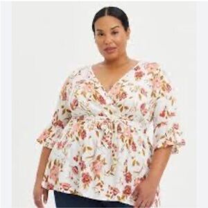 Torrid White Cream Bell Sleeve Wrap Blouse